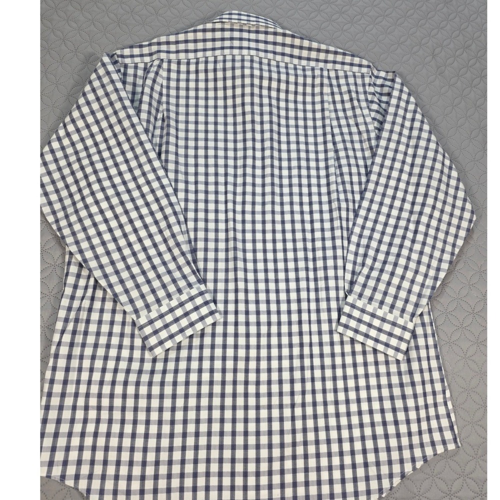Paul Fredrick Men Blue/White Gingham Check Herringbone Cotton DressShirt 16.5-33 - Picture 3 of 8